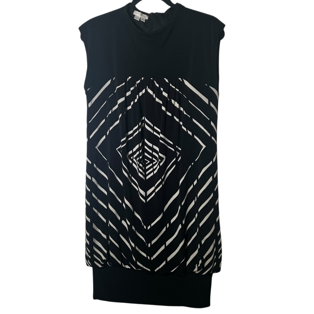 London Time Black White Geometric Print Bubble Hem Dress Size 10